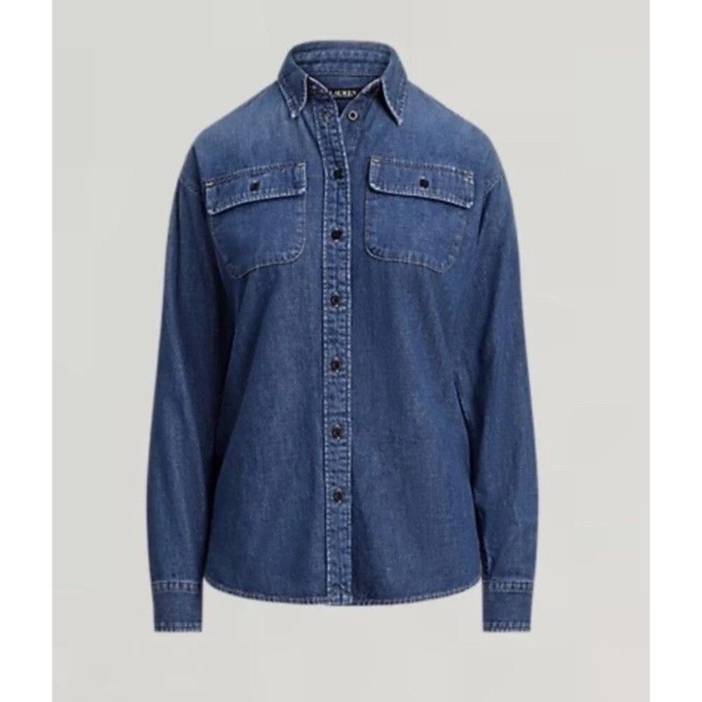 Lauren Ralph Lauren Women's 100% Cotton Denim Shirt Blue Atecco Wash Size XL - Picture 5 of 13